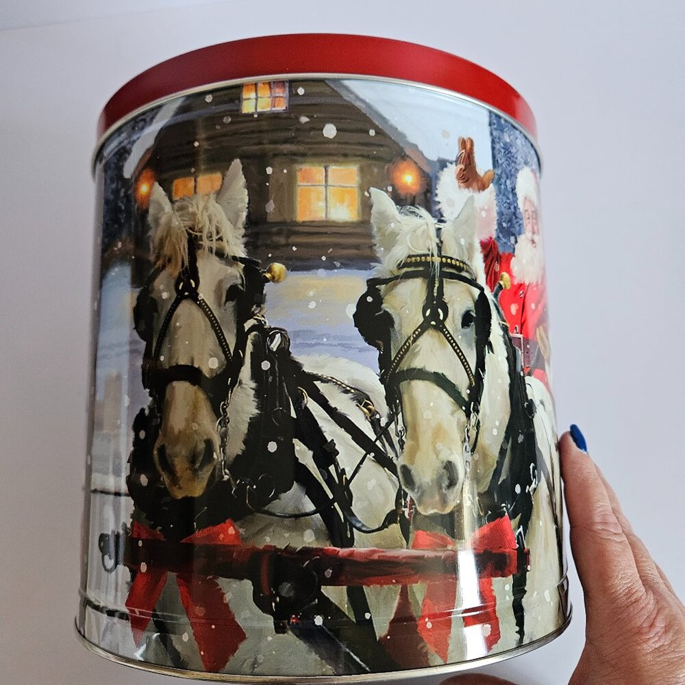 Santa Tin w/ Traditional Santa Sleigh White Horses Large by Artist Jason Kirk
